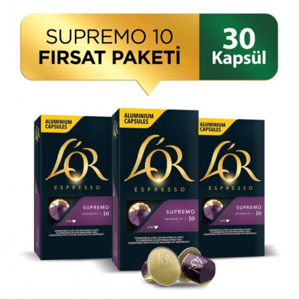 Curd - Supremo - Intensity 10 - Nespresso Compatible Capsule Coffee Opportunity Package 10 X 3 Packages (30 Pieces)