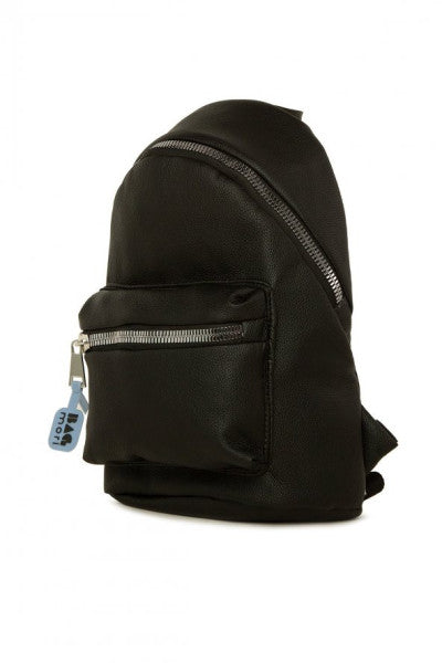 Bagmori Black Thick Zippered Leather Backpack