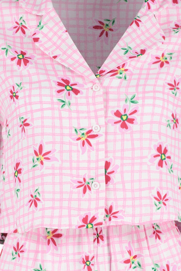 Trendyolmilla Pink Floral Pattern Viscose Shirt-Shorts Woven Pajamas Set Thmss23Pt00167