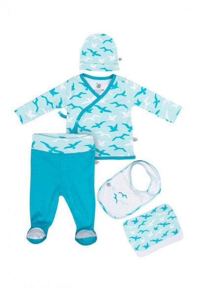 Ecocotton Turna Baby Boy 5 Piece Hospital Outfit Bodysuit Set 100% Organic Cotton Newborn Turquoise 0-3 Months