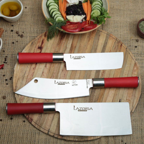 Lazbisa Kitchen Knife Set Meat Bone Vegetable Bread Chef Knife Red Craft Seri( Çinseri Nakiri Action )