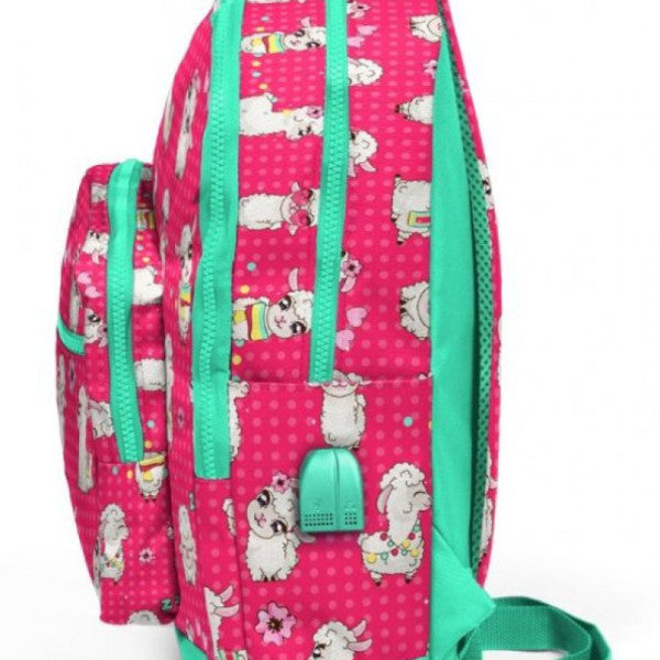 Coral High Kids Four-eyed Girl Primary School Bag - Llama Patterned - Usb+Aux Socket