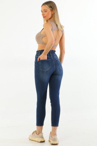 Women's Elastic Waist High Waist Lycra Double Buttoned Jeans