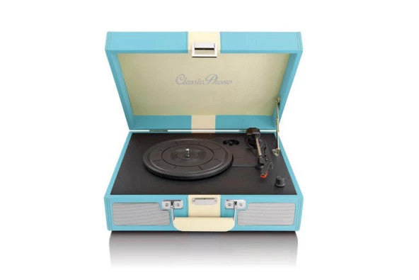 Lenco Classic Phono Tt-33 Wooden Leather Covered Turntable Blue Record Player