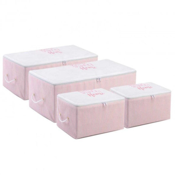 Ocean Home Textile 4 Pieces Pink Striped Home Sweet Home Storage Bag Set 2 Pieces 30 X 22 X 18 / 2 Pieces 52 X 28 X 21 Cm