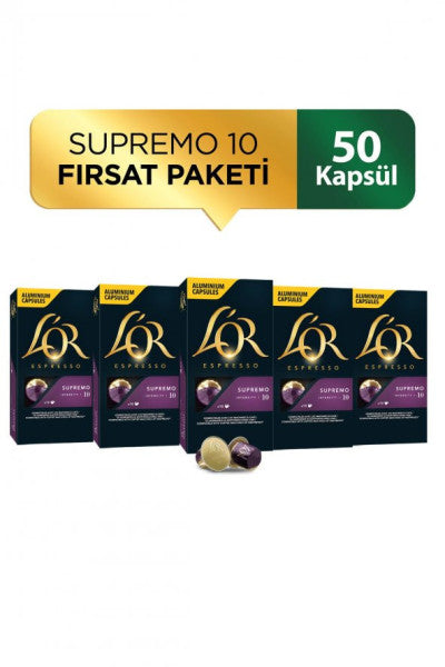 Curd - Supremo - Intensity 10 - Nespresso Compatible Capsule Coffee Opportunity Package 10 X 5 Packages (50 Pieces)