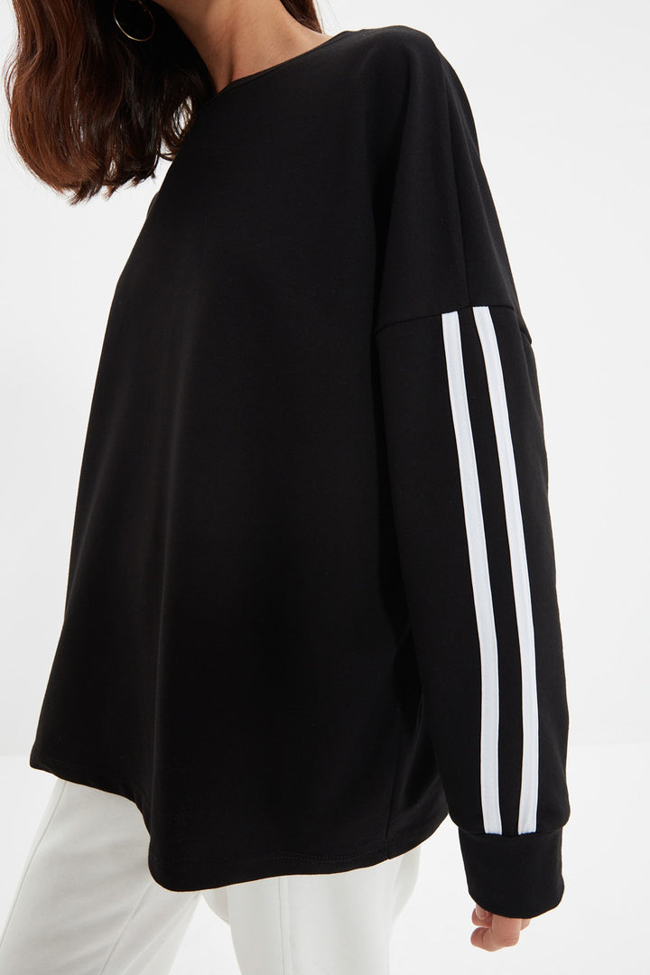 Wetsuit Tops |  Trendyolmilla Stripe Detailed Long Oversize Thin Knitted Slim Sweatshirt Twoaw22Sw1258.