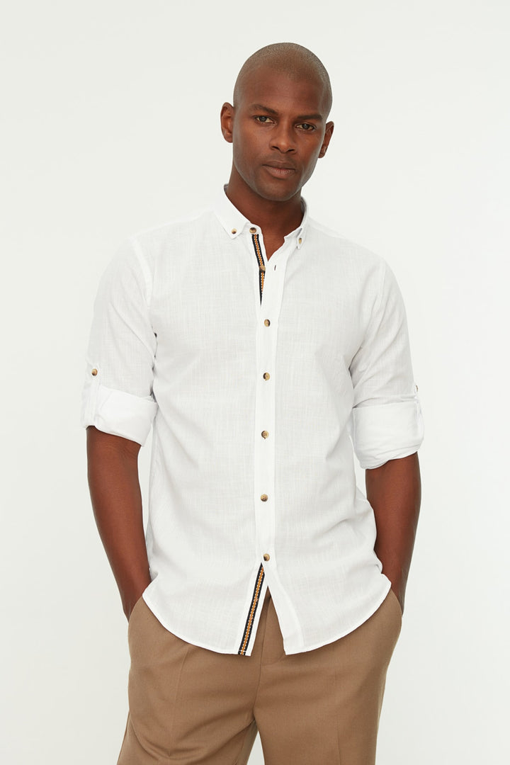 Wetsuit Tops |  Trendyol Man Men's Buttoned Collar Epaulette Slim Fit Shirt Tmnss20Go0189.