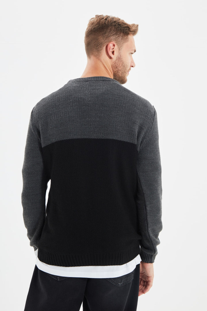 Knitted Vest |  Trendyol Man Men's Slim Fit Crew Neck Block Sweater Tmnaw21Kz0544.