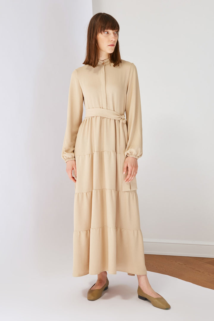 Hijab |  Trendyol Modest Stone Belted Judge Collar Button Detailed Woven Dress Tctss21El3343.