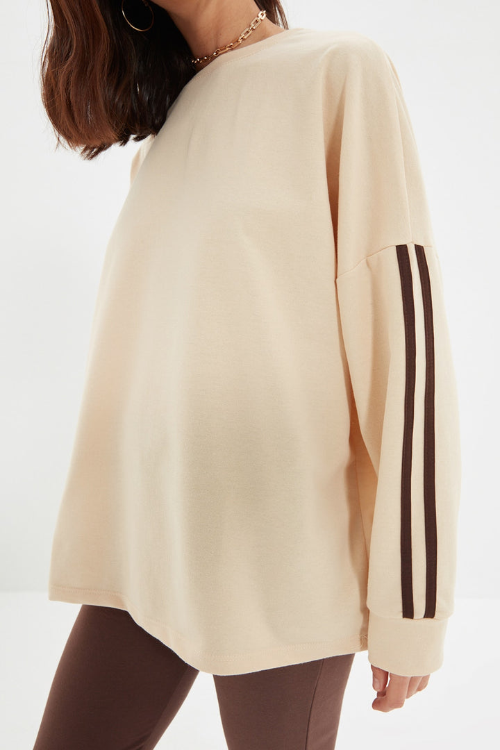 Wetsuit Tops |  Trendyolmilla Stripe Detailed Long Oversize Thin Knitted Slim Sweatshirt Twoaw22Sw1258.