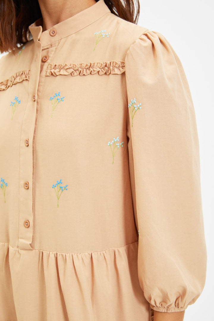 Dress |  Trendyolmilla Embroidered Ruffle Detailed Dress Twoaw22El0882.
