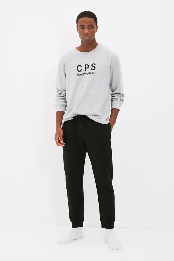 Trendyol Man Black-Grey Men's Regular Fit Printed Pajamas Set Tmnaw22Pt0505