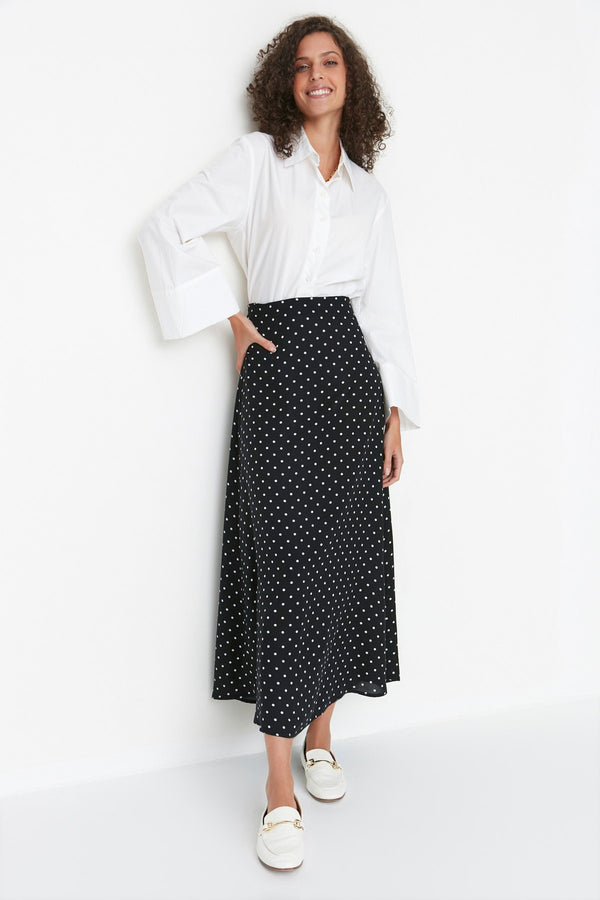 Black Polka Dot Patterned Bell Woven Skirt Tctss22Ee0006