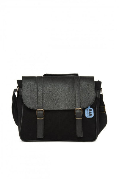 Bagmori Black Clamshell Nubuck Bag With Double Belt Strap