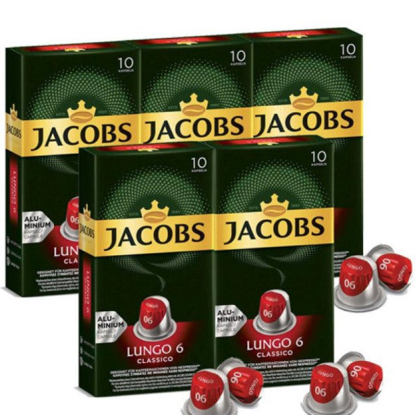 Jacobs Lungo 6 Classico Capsule Coffee 10 X 5 Pack (50 Pieces) Nespresso Compatible