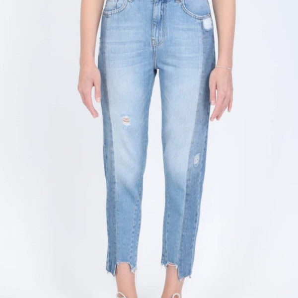 Women's Two-Color Cut-Off Jeans Blue