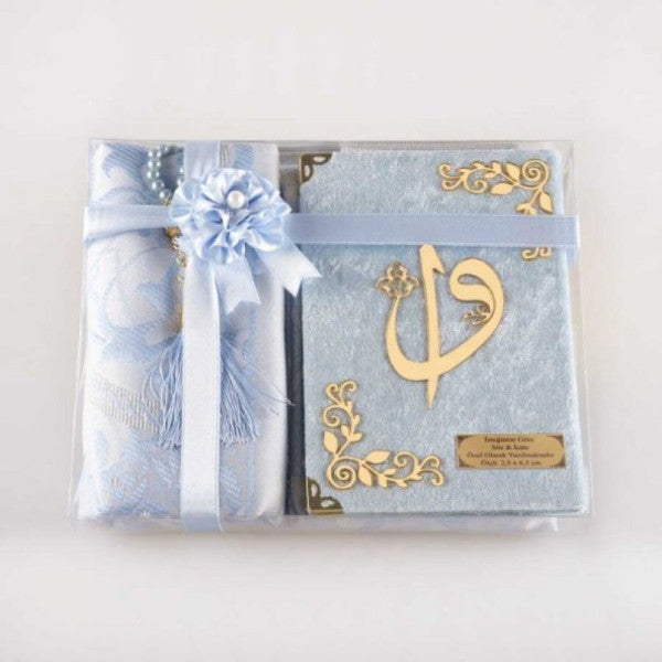 Prayer Mat + Prayer Beads + Yasin Gift Set (Bag Size, Baby Blue)