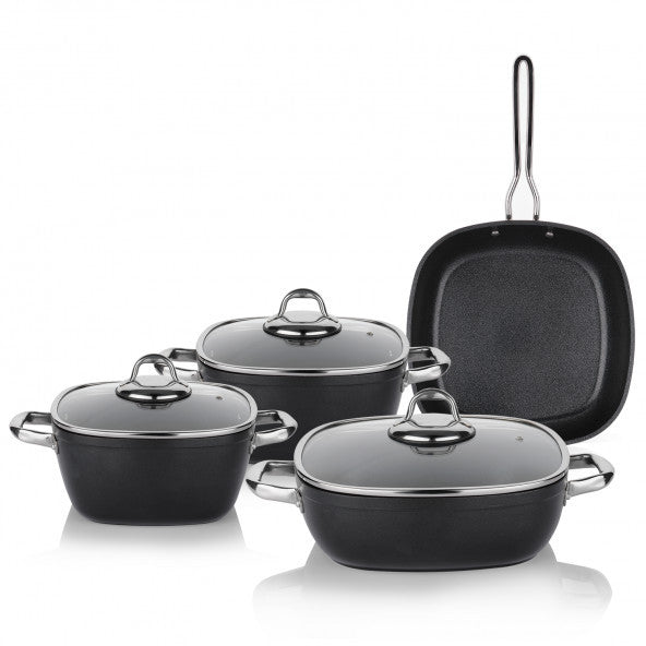 Schafer Gastronomie Master Incombustible and Non-stick Cookware Set -7 Pieces-Black