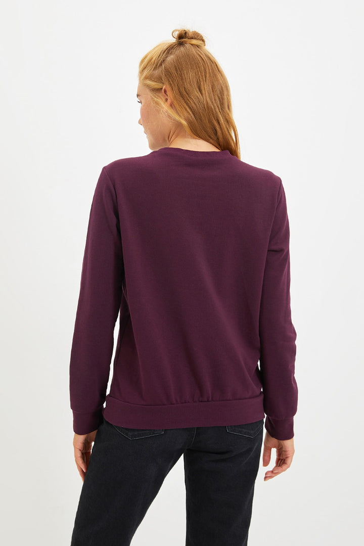 Wetsuit Tops |  Trendyolmilla Plum Printed Raised Knitted Sweatshirt Twoaw22Sw1084.