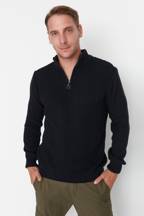 TRENDYOL MAN Men Regular Fit Half Turtleneck Zipper Collar Sweater TMNAW22KZ1908