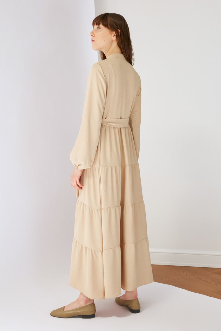 Hijab |  Trendyol Modest Stone Belted Judge Collar Button Detailed Woven Dress Tctss21El3343.