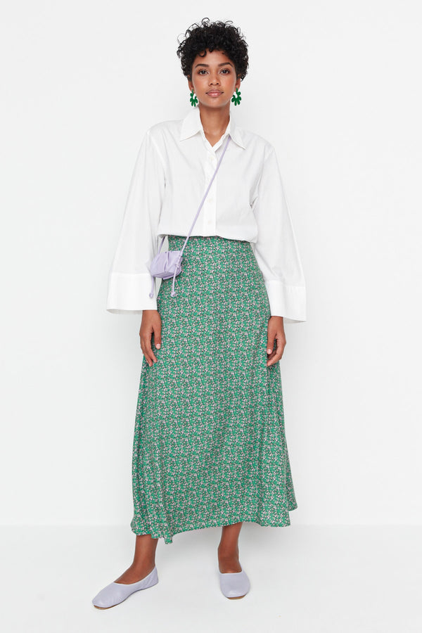 Trendyol Modest Green Patterned Bell Woven Skirt Tctss22Ee0006