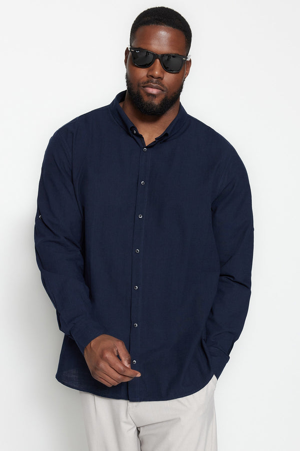 TRENDYOL MAN Large Size Men's Regular Fit Comfy Buttoned Collar Basic Shirt TMNSS23GO00094