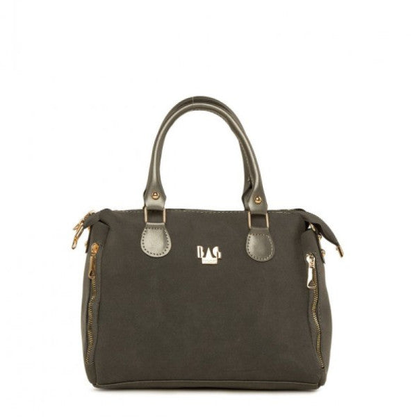 Bagmori Gray Vertical Double Zippered Nubuck Bag