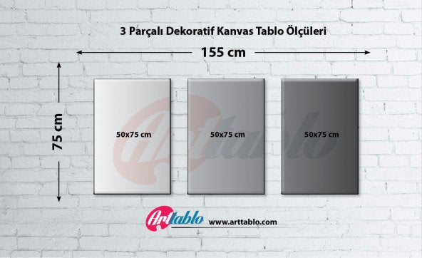 Canvas Paintings |  Seljuk Ottoman And Islamic Quran Calligraphy - Canvas-Table Piece - 3 Piece - 3P0026 - 75 X 150 Cm.