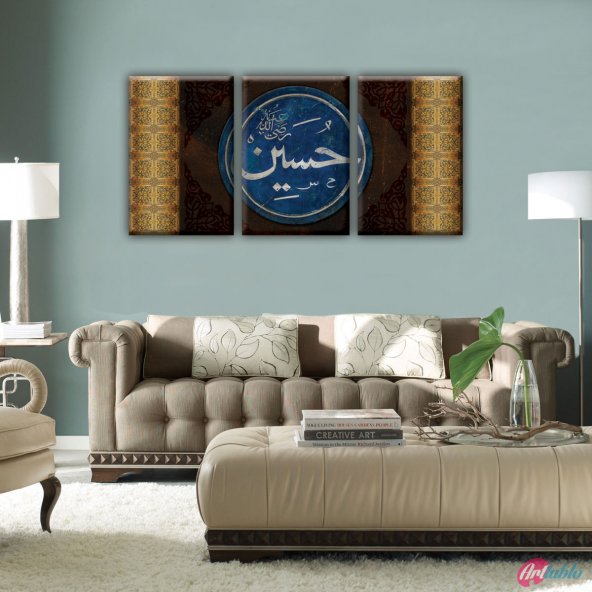 Canvas Paintings |  Seljuk Ottoman And Islamic Quran Calligraphy - Canvas-Table Piece - 3 Piece - 3P0026 - 75 X 150 Cm.