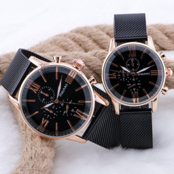 Copper Chassis, Corded Anthracite Color Steel Mesh, Mr. Mrs. Wristwatch St-303553