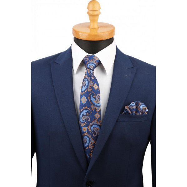 Blue Pattern Tie Classic Mendilli Tue Kk4941
