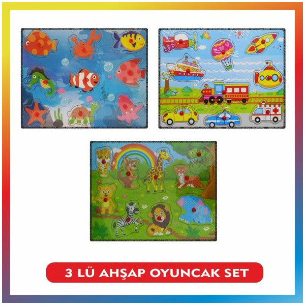 Is 3in1 Puzzle Animals wooden educational toy, you should keep Set + Tools + Studded marine animals Puzzle