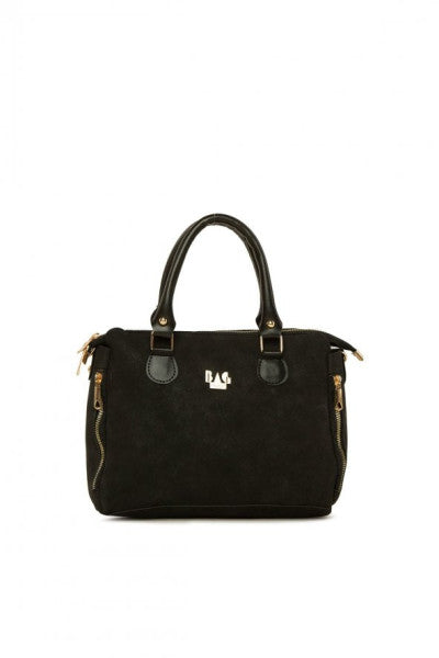 Bagmori Black Double Zippered Nubuck Bag