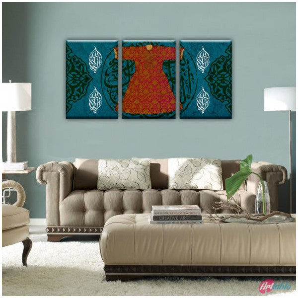 Canvas Paintings |  Ottoman And Islamic Robe, And Word Association - Table A Canvas Piece - 3 Piece - 3P0012 - 100 X 200 Cm.