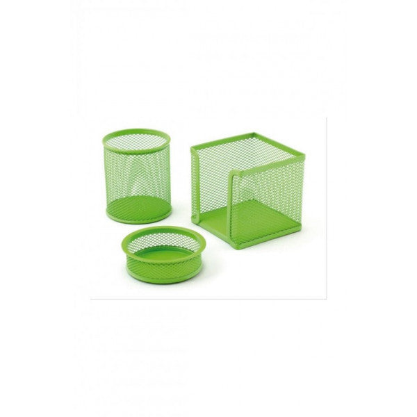 Mimaks Table Set Paper Clips-Paper Holder-Pen Holder 3 Pieces Metal Perforated Green Ms-3