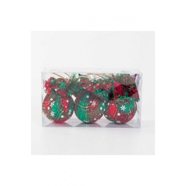 New Year Conifer Red Green Decorated Tree Ornament 6 Cm 3 Pcs