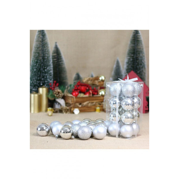 New Year Silver Tree Ornament Set 5 Cm 16 Pcs