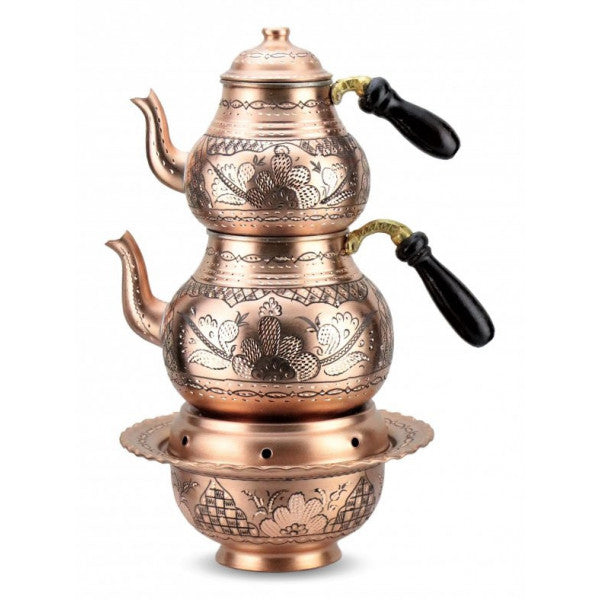 Morya Copper Turkish Tea Pots Teapot Set Warmer Coffee Teaware Kettle Infuser Vintage Kitchen Decor Handmade 2.5L