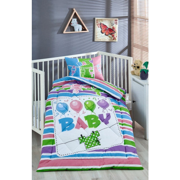 Komfort Home Printed 100% Cotton Silicone Fiber Baby Quilt+Pillow