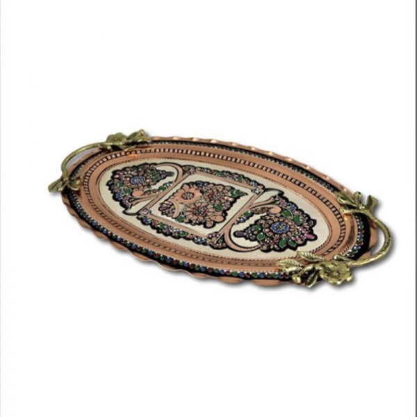 Morya Copper Tray Rose Flower Oval 43 Cm X 24 Cm