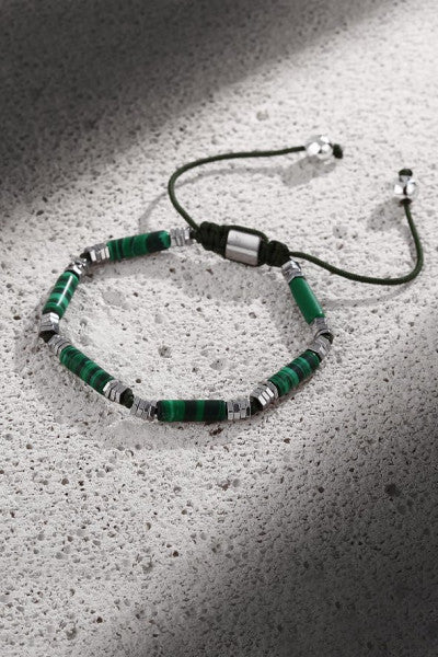 Frnch Cylinder Varisite Natural Stone Green Color Adjustable Men's Bracelet Frj11250-1350-Y