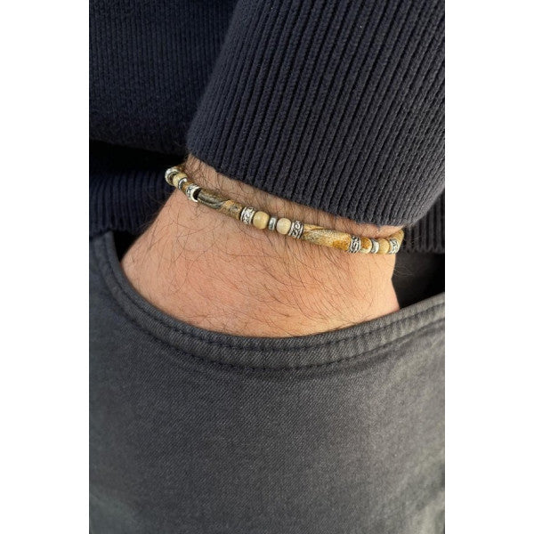 Frnch Natural Stone Beige Color Adjustable Macrame Men's Bracelet Frj11338-1438-B