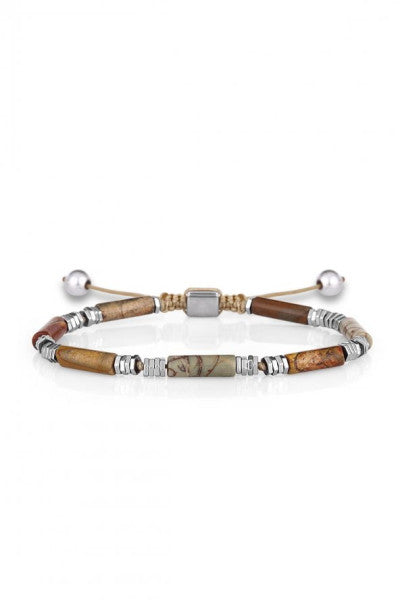 Frnch Cylinder Varisit Natural Stone Brown Color Adjustable Men's Bracelet Frj11250-1350-K