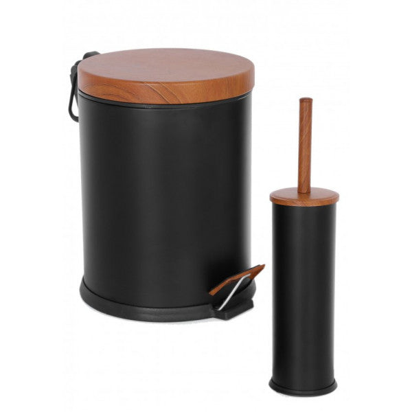 Foreca Wooden Lid 2 Lid Dustbin Bathroom Set Black