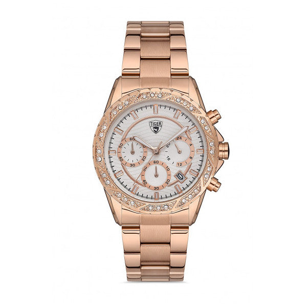Tiger - Rose Gold Color Functional Stone Women's Wristwatch (Turkey Official Distributor Guaranteed) TI-592-A