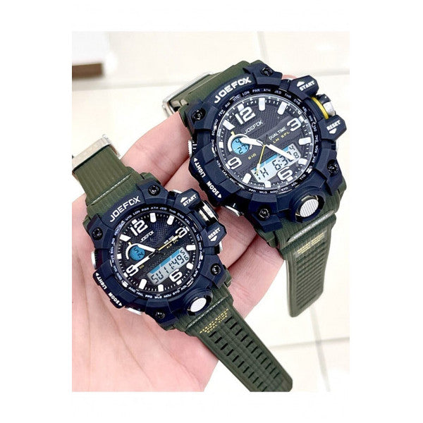 Joefox Digital Analog Green Couple Watch Silicone 2 Pcs