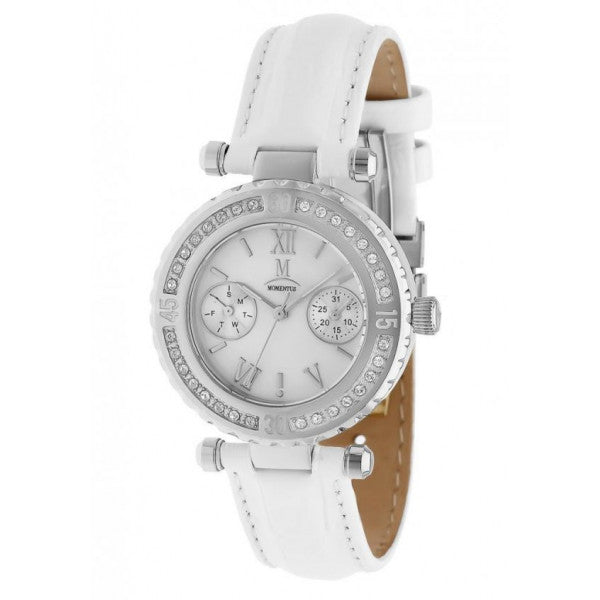 Momentus Tc110S-09Bd Women's Wristwatch With White Leather Strap