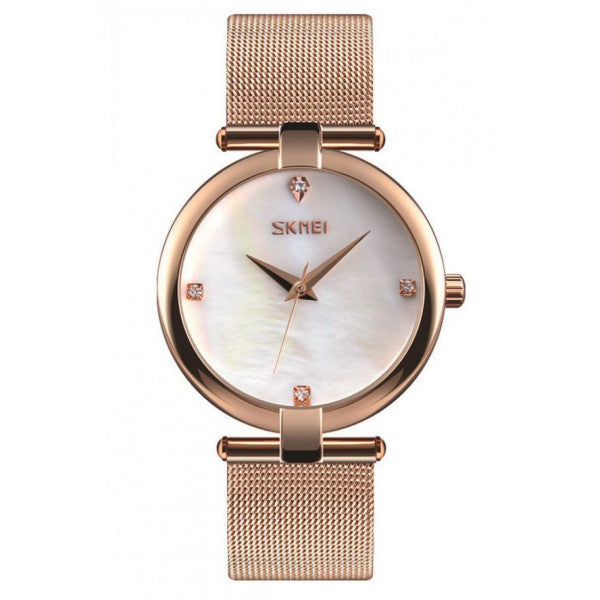 Skmei 9177 Rose Gold Women's Wristwatch Luxury Straw Strap Stylish Watch